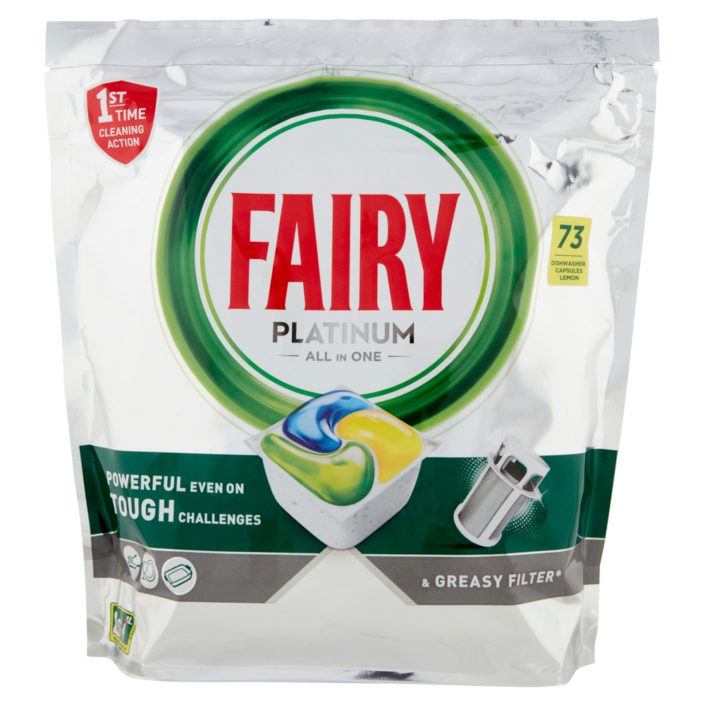 Fairy Platinum Pastiglie Lavastoviglie 73 Caps, Detersivo Limone